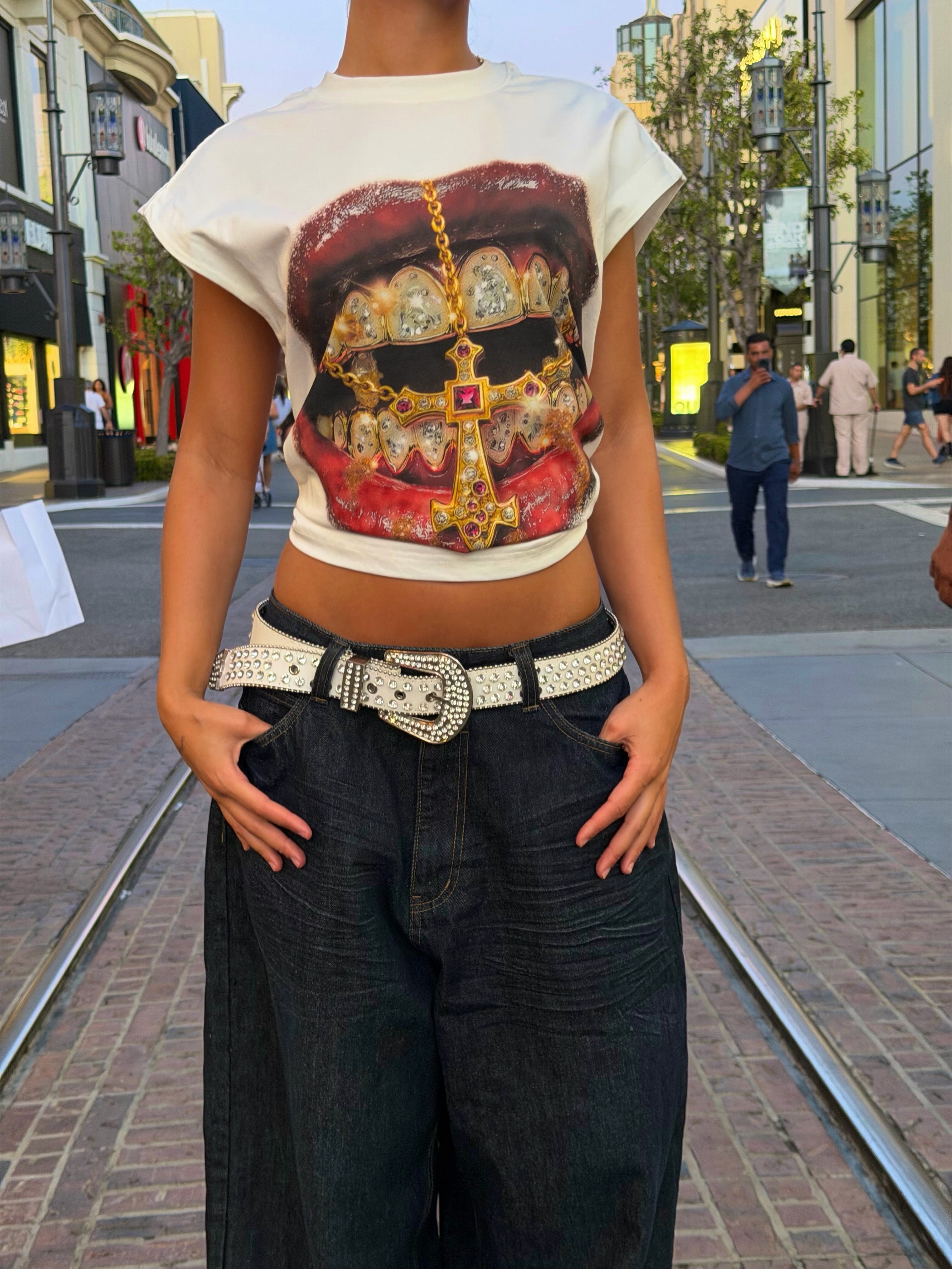 NOISSEY "Golden Cross Grills" Tee - Clean White Boxy Luxury Streetwear T-Shirt