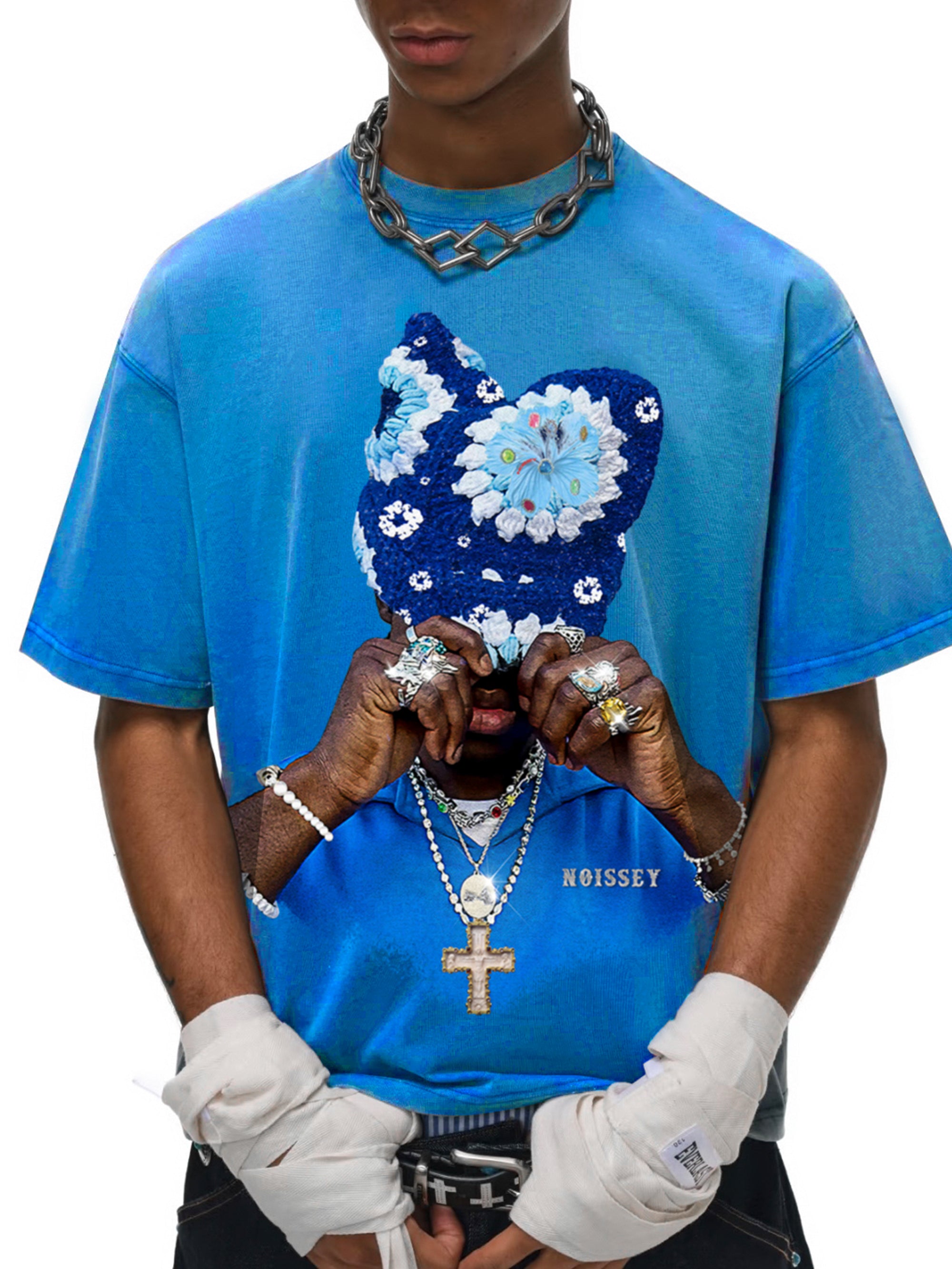 NOISSEY Sapphire Blue Vintage Wash "Beanie Portrait" Standard Fit Tee