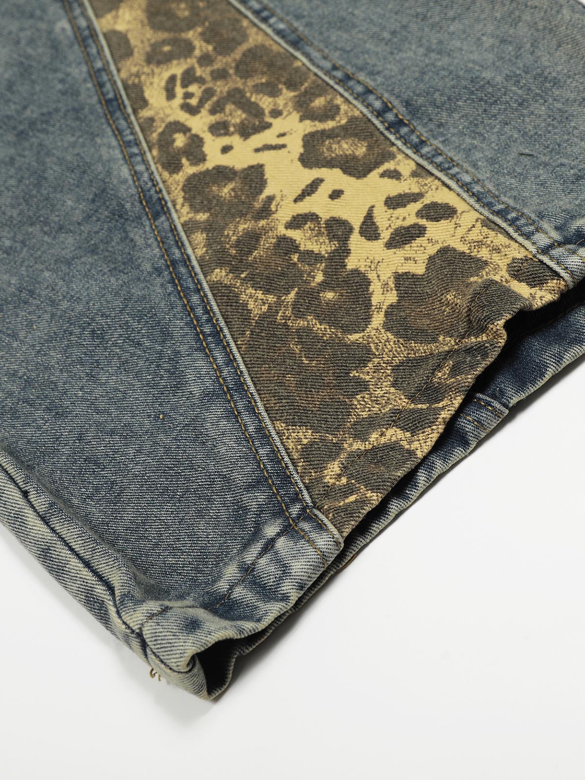 Leopard Print Patchwork Wide-Leg Jeans