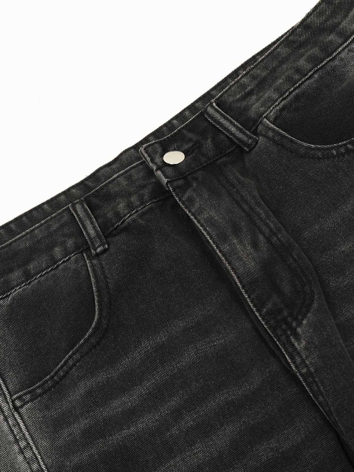 Multi-Pocket Design Washed Workwear Straight Jeans