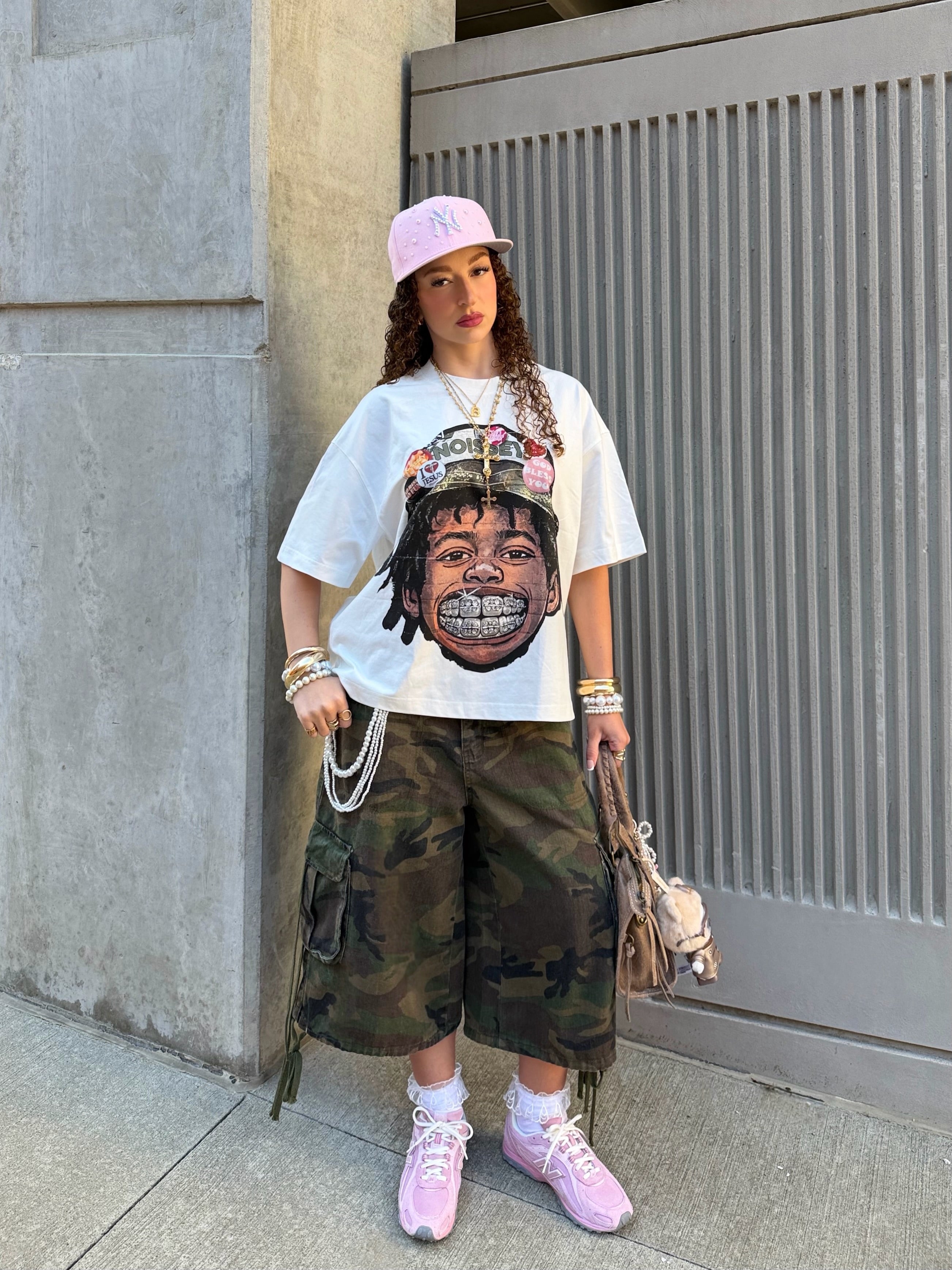 NOISSEY Badge Bucket Hat Iced-Out Grillz Skater Kid Boxy Graphic Tee