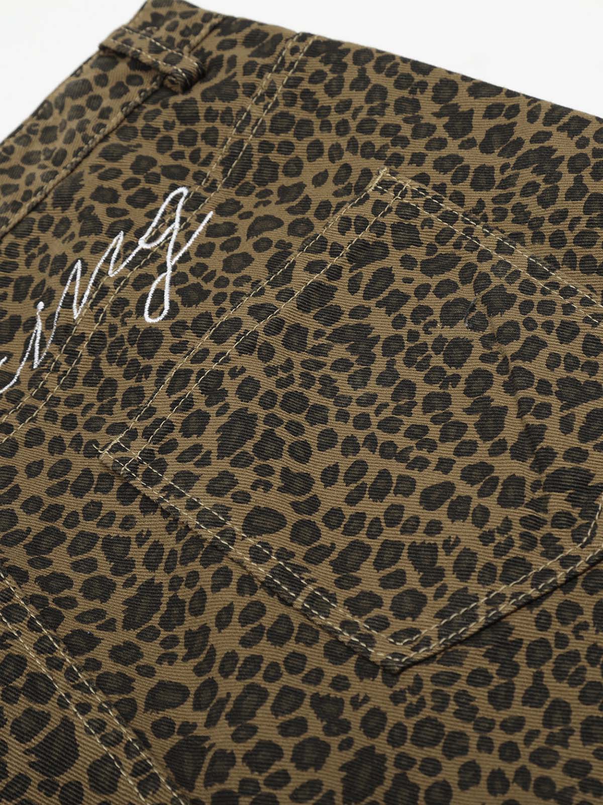 Leopard-Print Machete-Cut Middle split Jeans