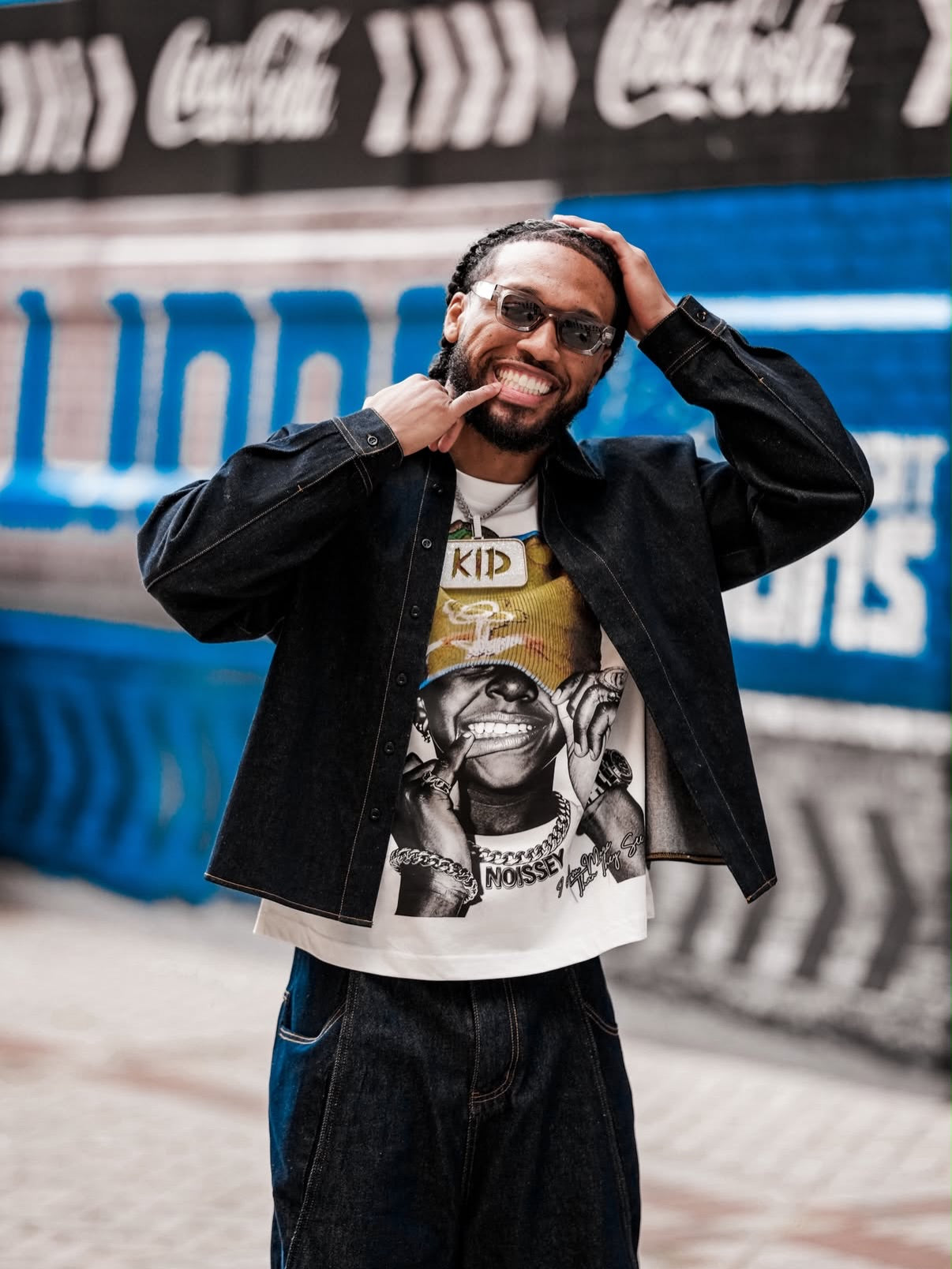 NOISSEY Yellow & Blue Knit Beanie Hip-Hop Boy Graphic Boxy Tee - White Heavyweight Streetwear T-Shirt