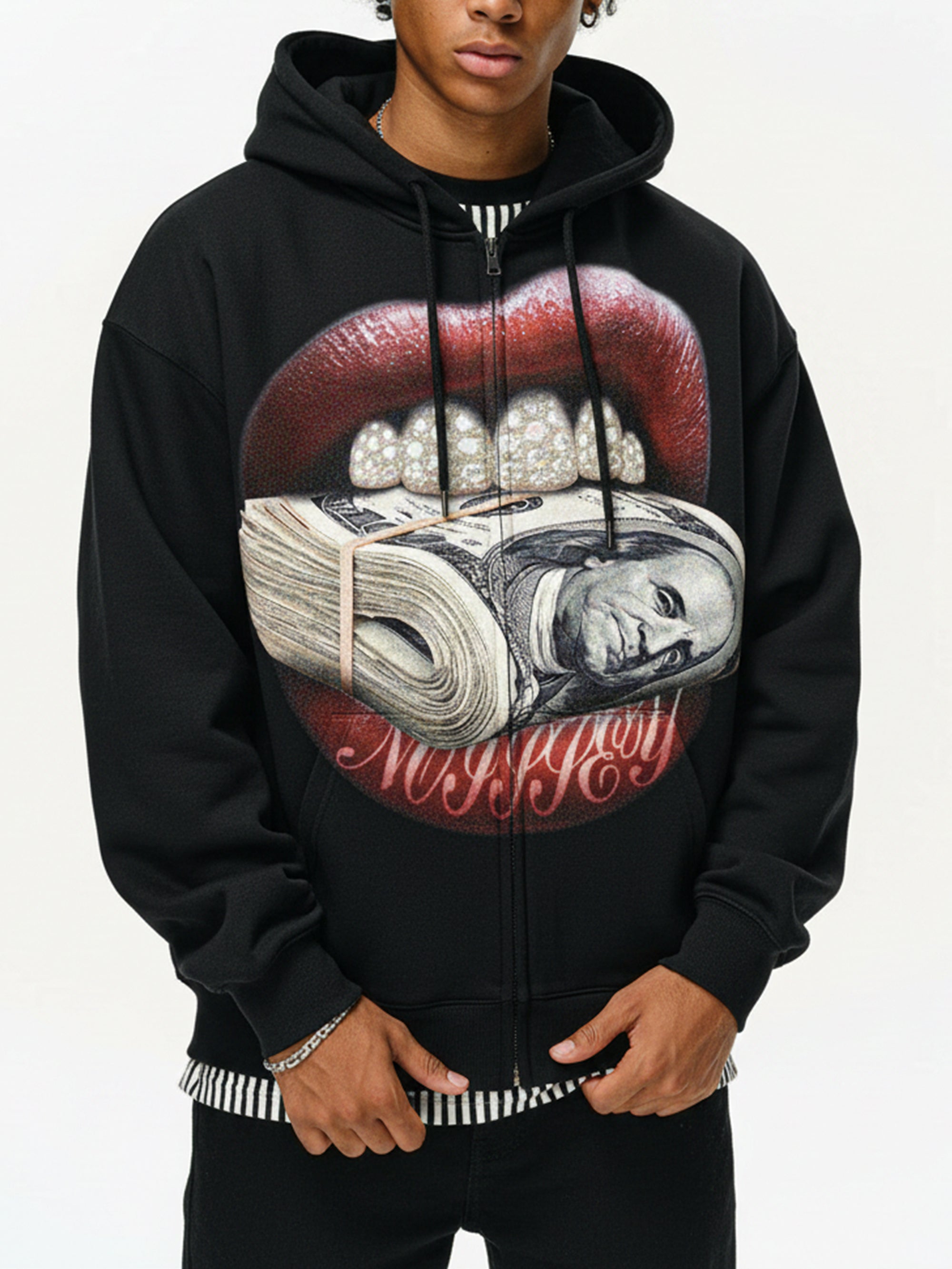 NOISSEY "Money Bite" Diamond Grillz Thermal Zip-Up Hoodie