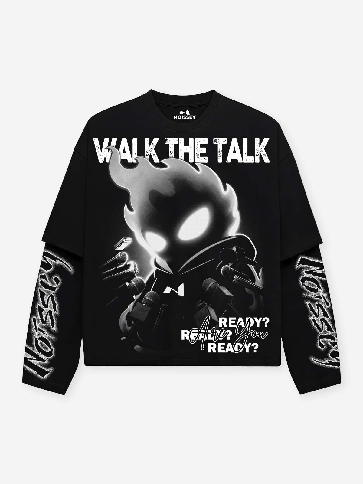 NOISSEY "WALK THE TALK" Flame Character Faux-Two-Piece Long Sleeve - Pitch Black