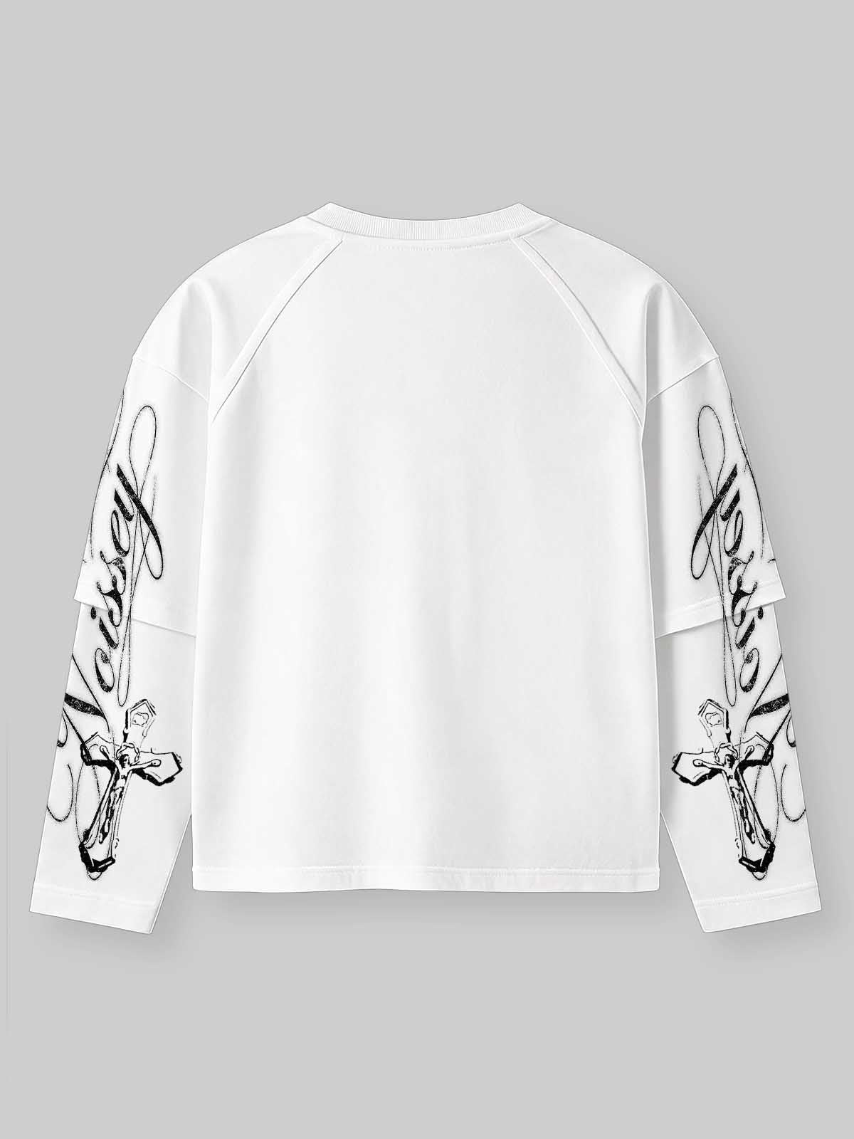 NOISSEY "God Is Good Man" Faith Theme White Faux-Layer Long Sleeves