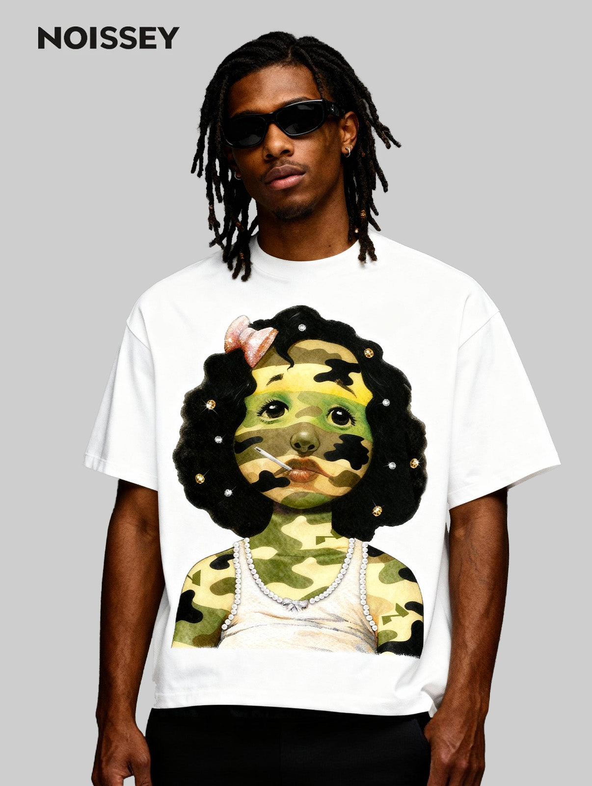 Camouflage Striped Girl Art Print Boxy Oversized T-shirt