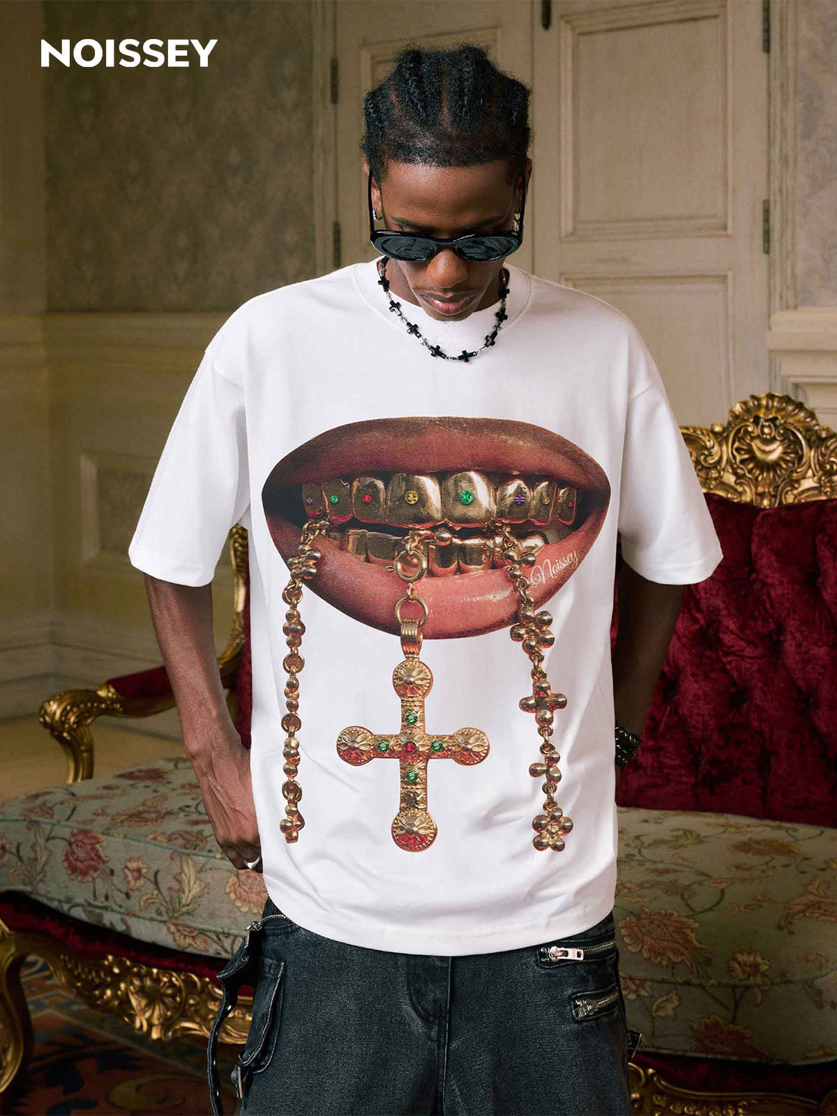 Gold Color Diamond Cross Grills T-shirt