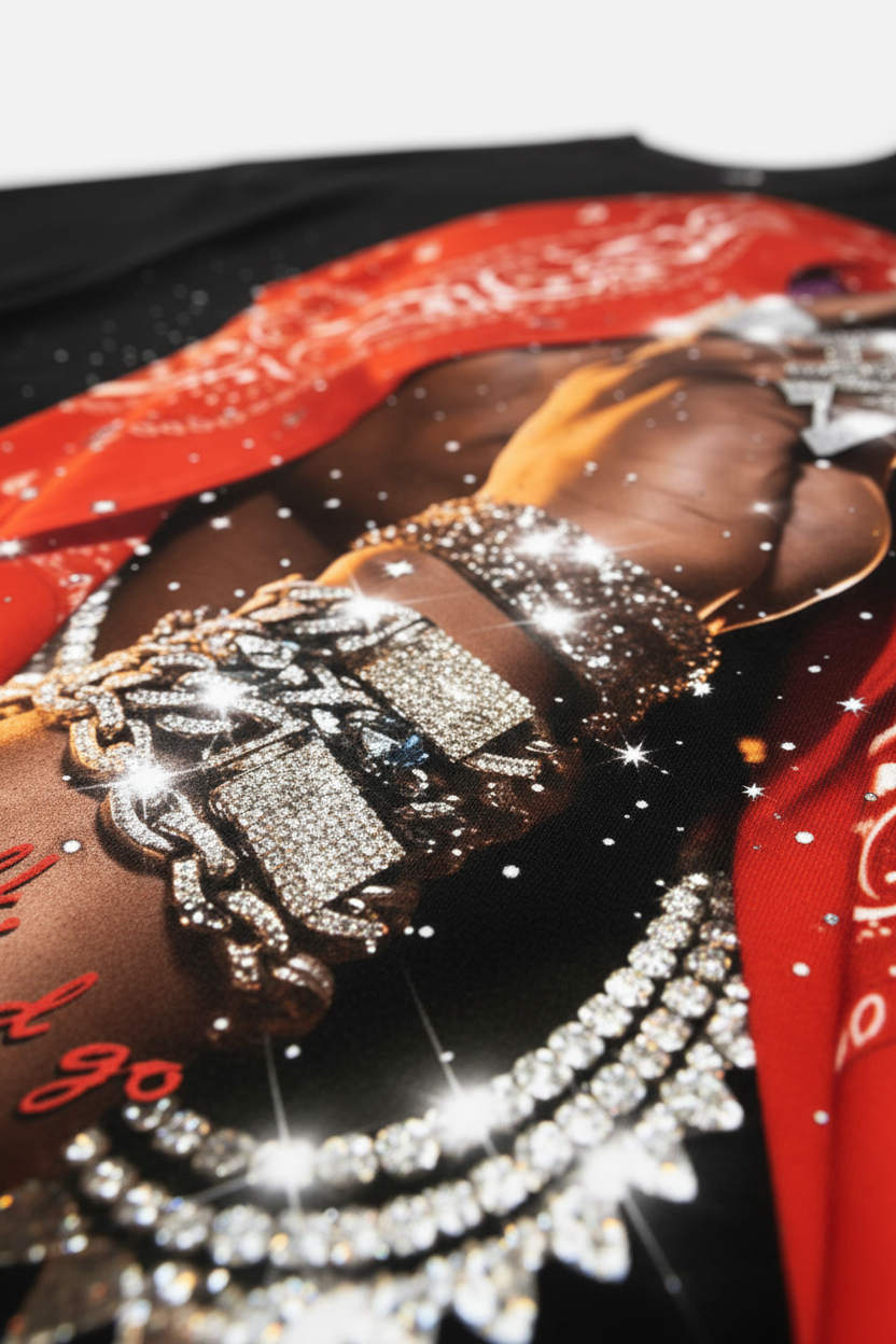 钻石链条和红色文字细节