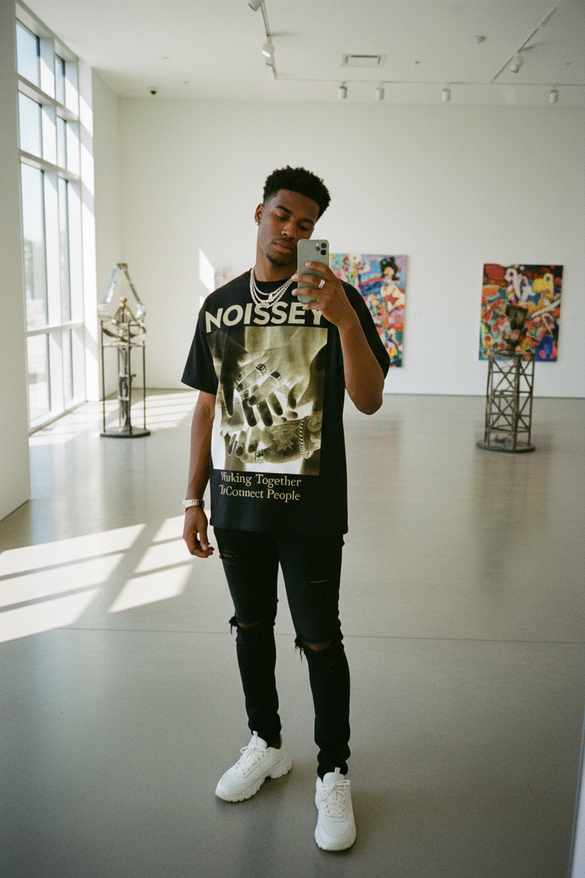 年轻混血黑人男性艺术画廊自拍