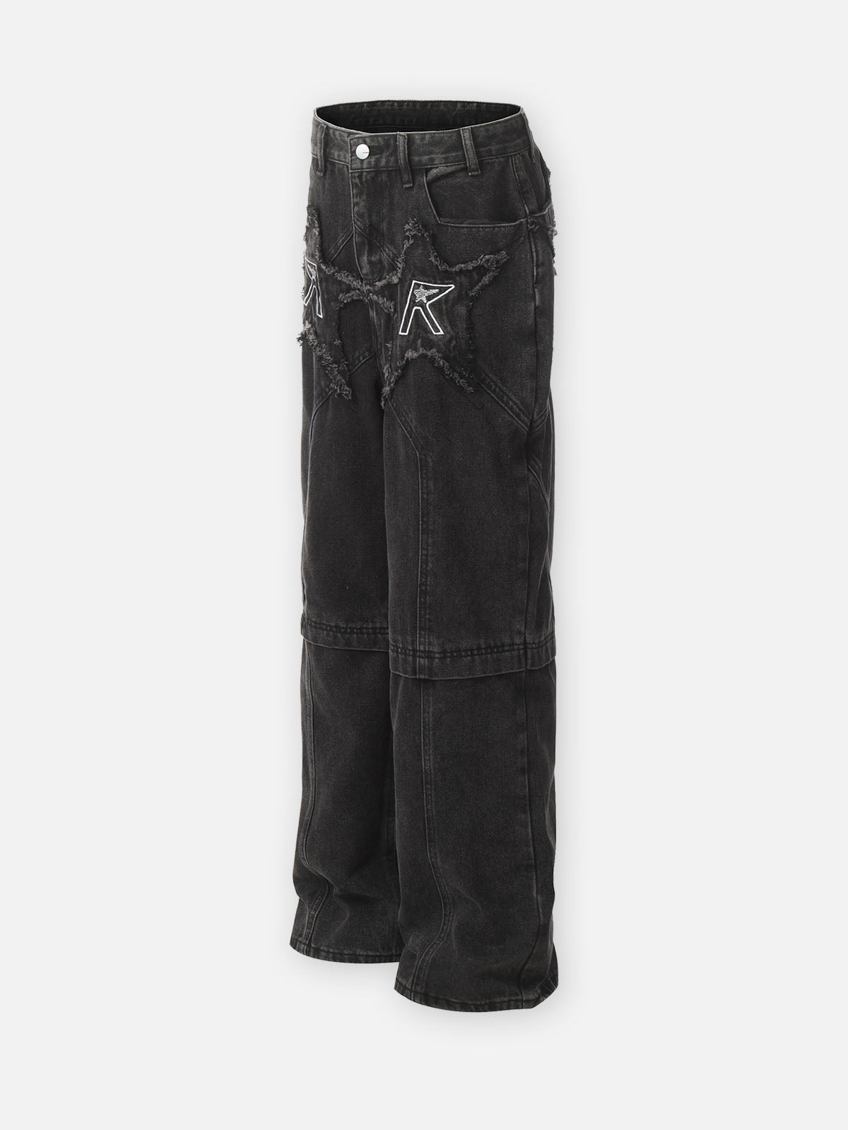 Retro Star Embroidery Washed Straight Jeans