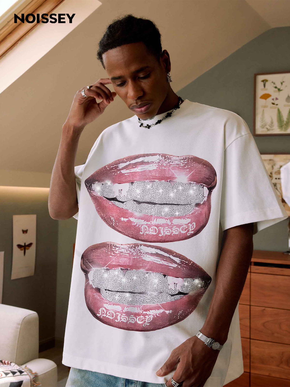 Glittering Diamond Grills Print Tee