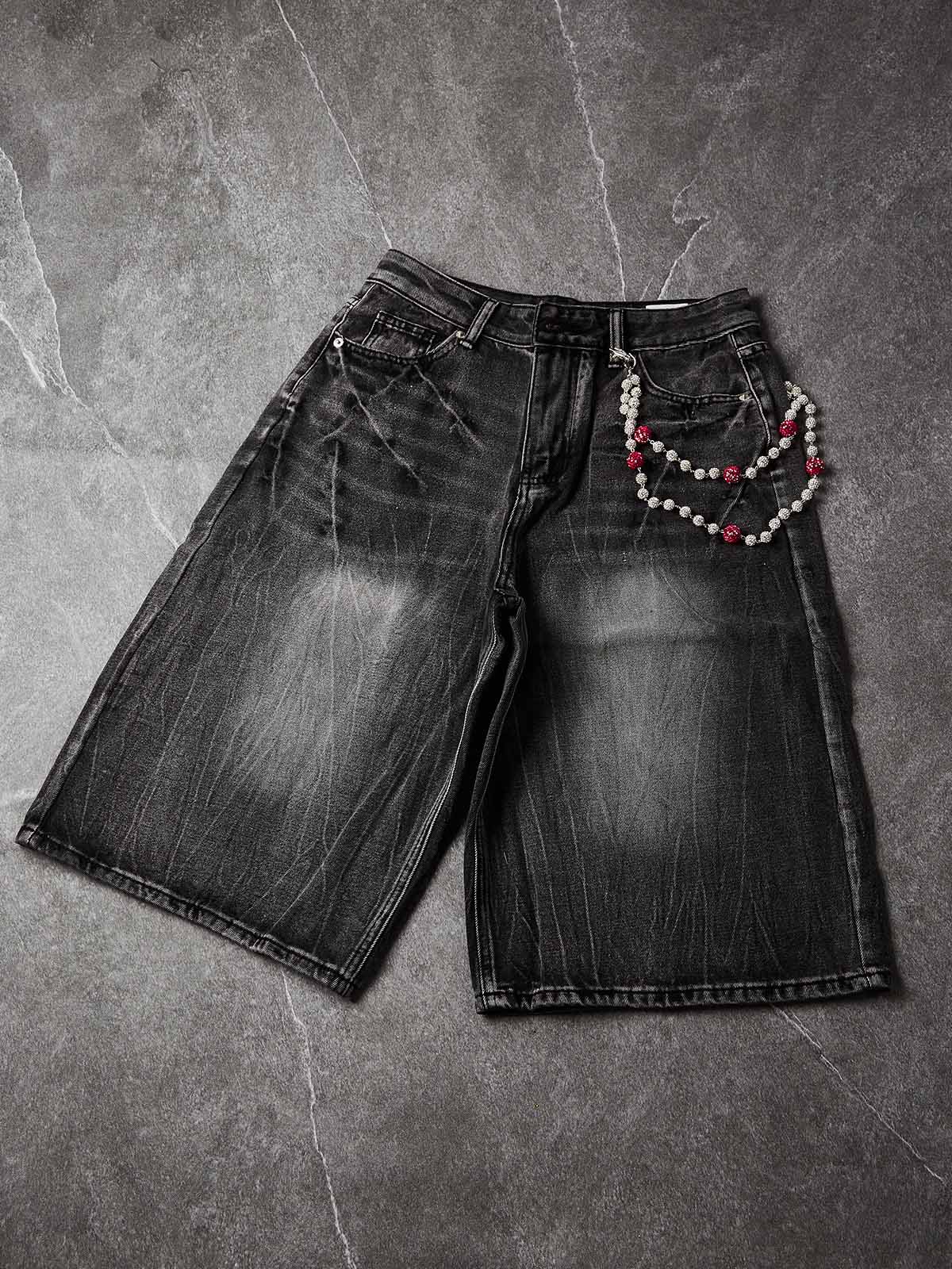 NOISSEY Wash Black Denim Shorts - DIY Chain Combo