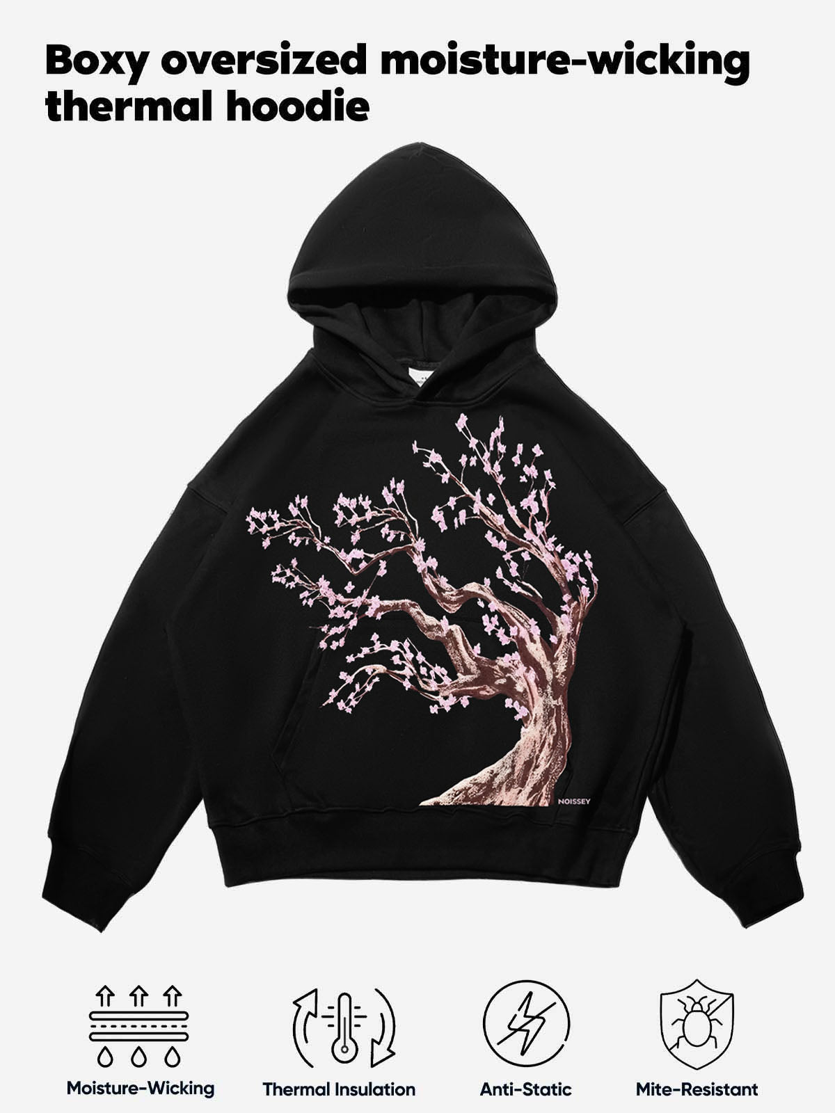 Pink Cherry Blossom Tree Black Boxy Hoodie