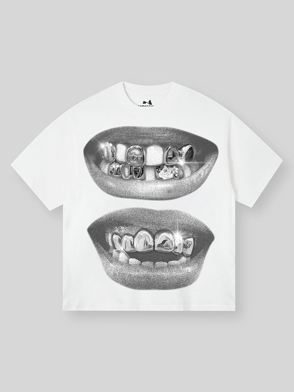 BOUNCE BACK© Retro Black Lips Grills Print Tee