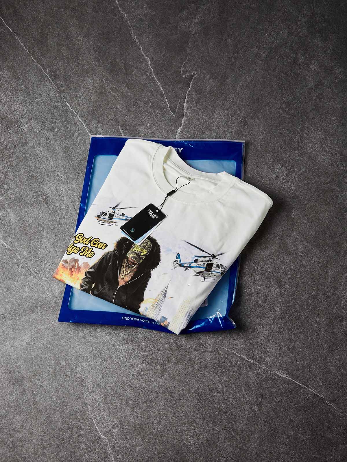 NOISSEY "God Has My Back" Camo Hip-Hop Heavy Long Sleeve Tee - White