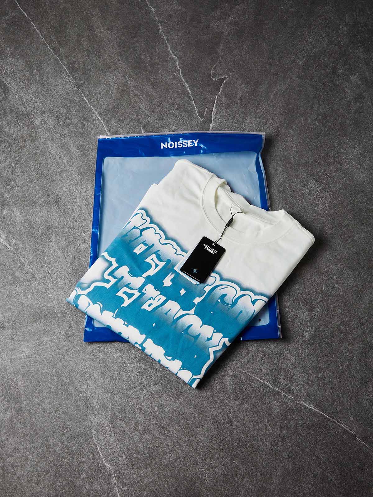 NOISSEY "With God" Blue Flame Graffiti Heavy Long Sleeve Tee - White