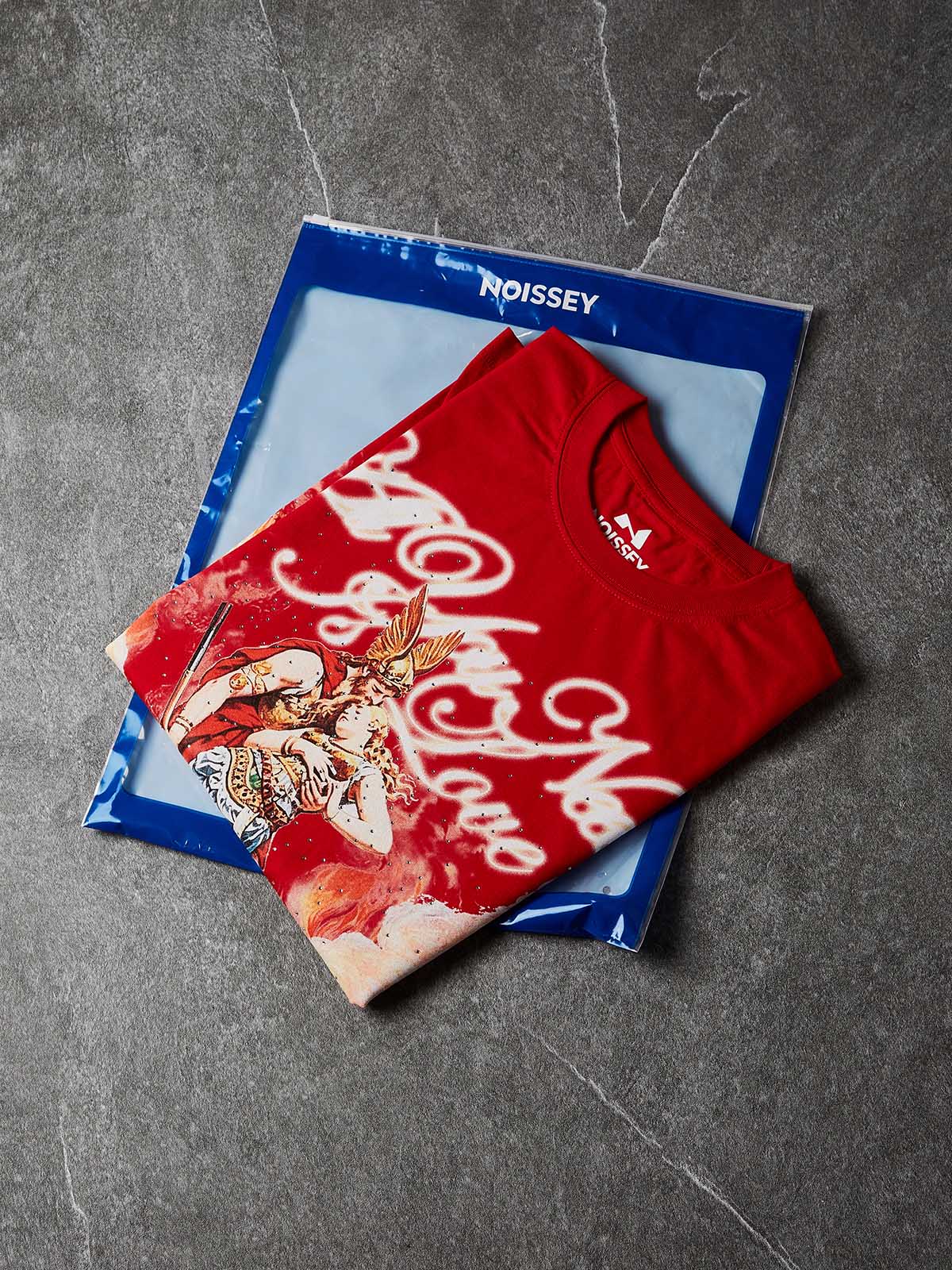 NOISSEY "Ares & Aphrodite" Rhinestone Myth Flame Art Tee - Red