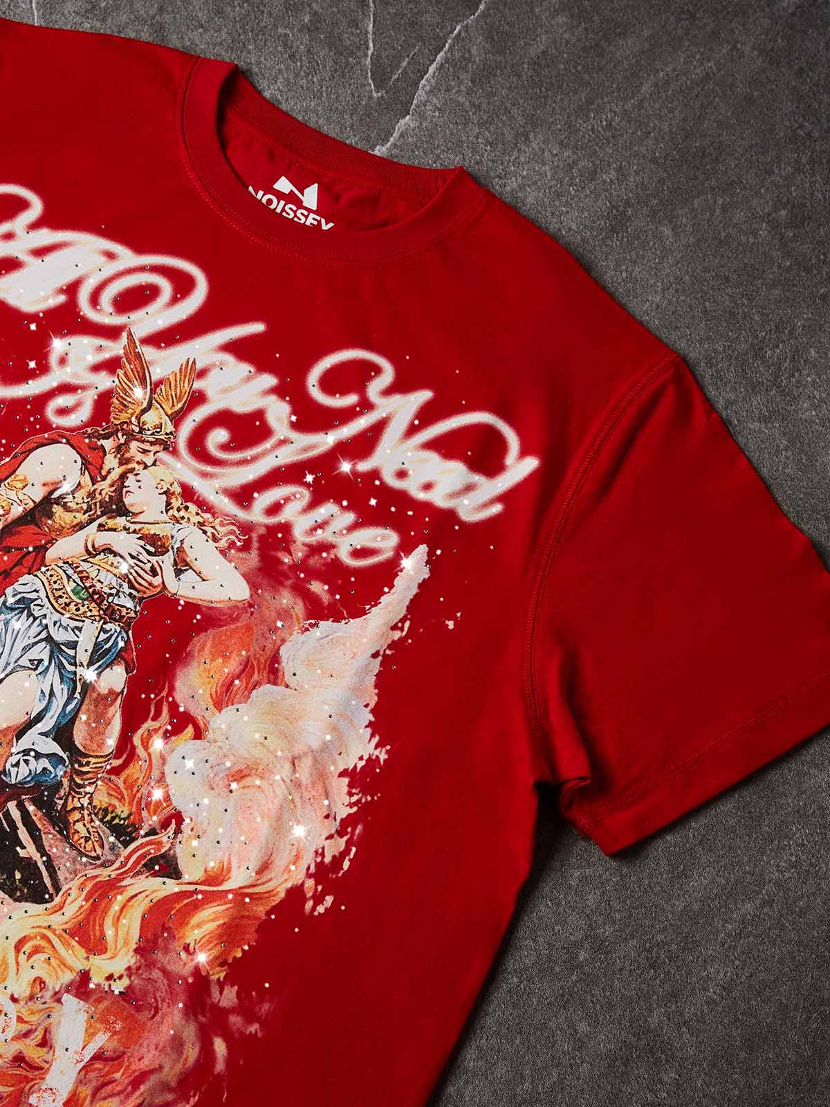 NOISSEY "Ares & Aphrodite" Rhinestone Myth Flame Art Tee - Red