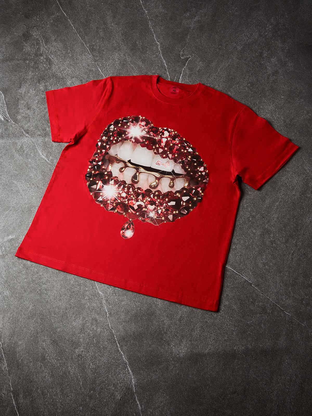 NOISSEY "Crimson Lustre" Chili Red Tee - Boxy Lip Print T-Shirt