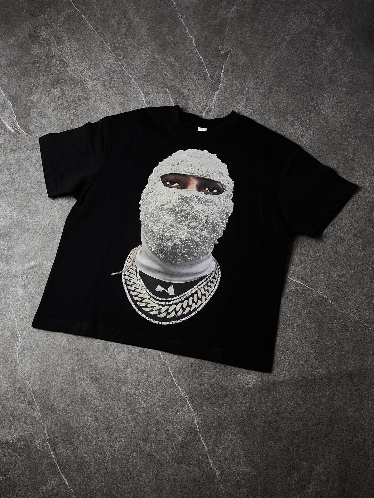 NOISSEY Pearl Balaclava Boxy Oversized Heavyweight Tee - Black