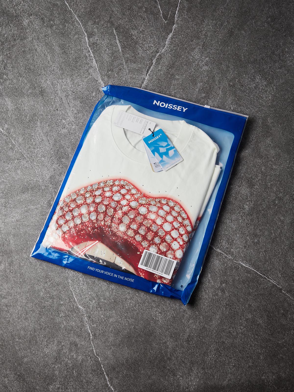 NOISSEY "Pink Paved Lips" Rhinestone Boxy DIY Tee - Premium White