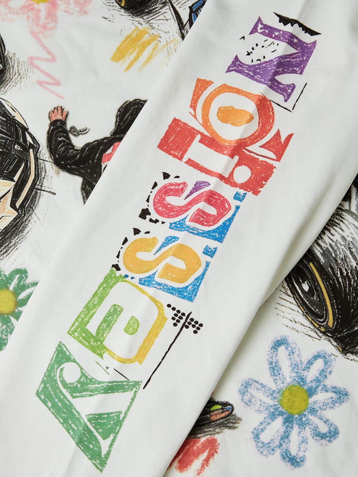 NOISSEY Falling Stars Motorsport Graffiti Art Long Sleeve Tee - White