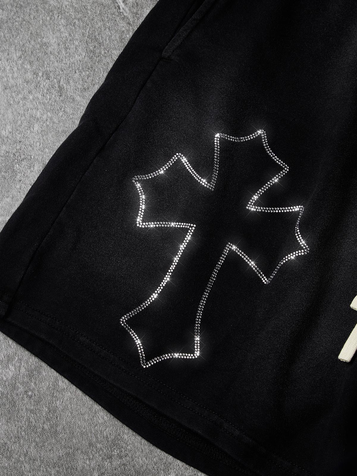 NOISSEY Heavy Sweat Shorts with Rhinestone Gothic Cross - 4 Colors Available