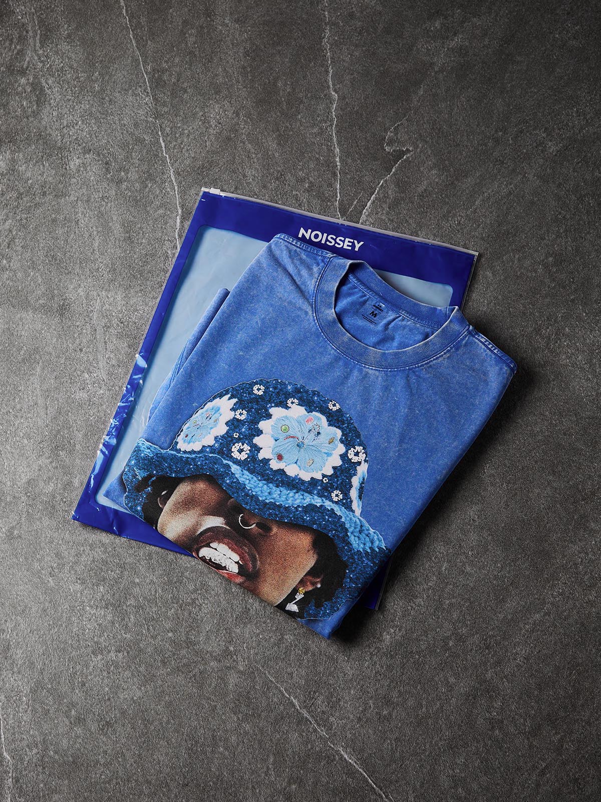 NOISSEY Vintage Washed Street Icon Portrait Heavyweight T-Shirt - Washed Blue