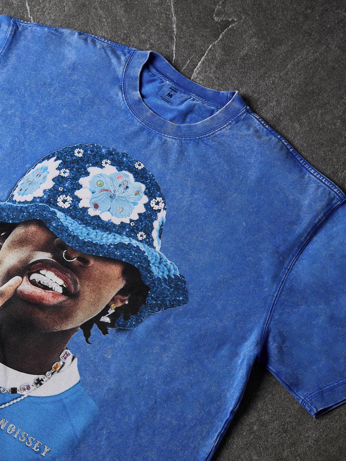 NOISSEY Vintage Washed Street Icon Portrait Heavyweight T-Shirt - Washed Blue