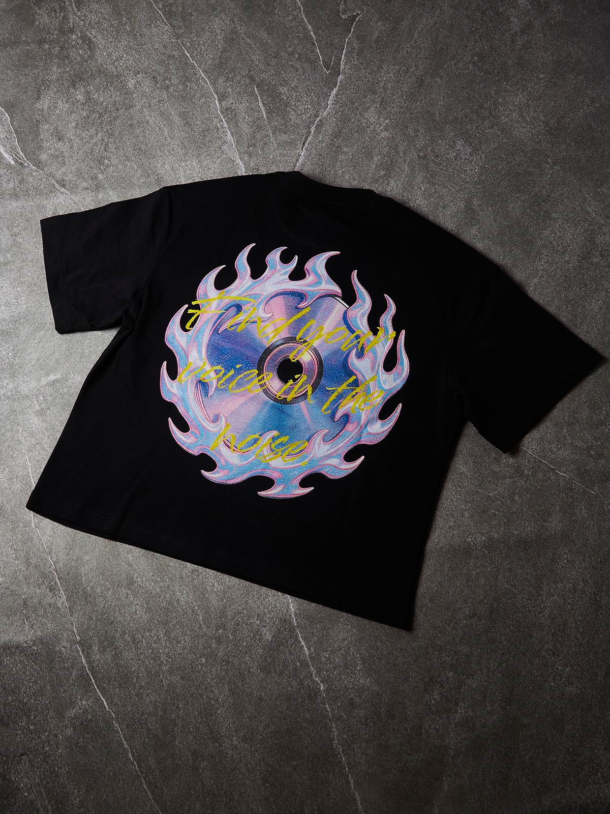 NOISSEY Rainbow Tie-Dye DJ Skater Fire-Boy Street Art Print Short Sleeve T-Shirt - Black