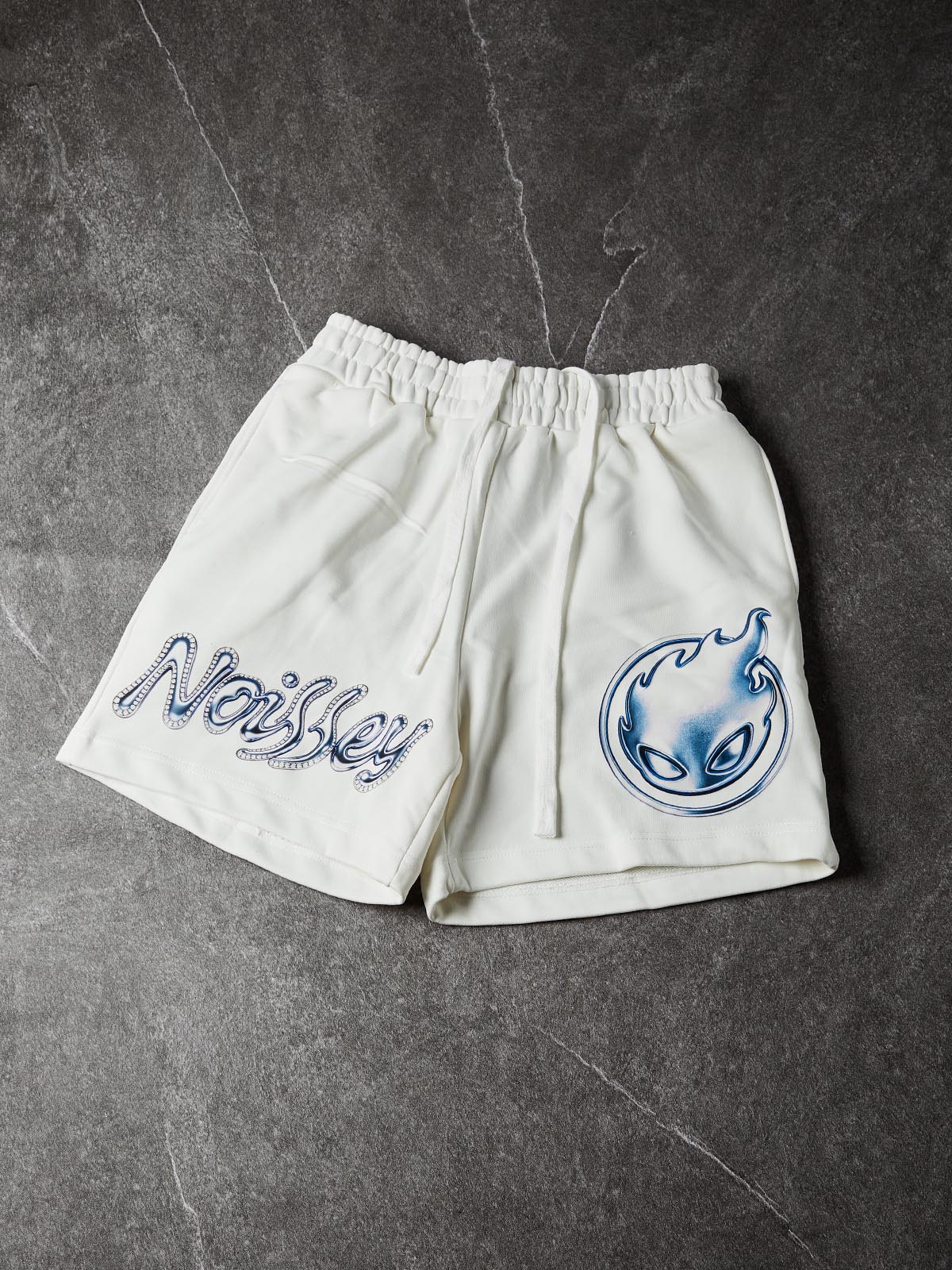 NOISSEY Cyan Gradient Thermal Press Fire-Boy Elastic Waist White Sweatshorts - Pure White