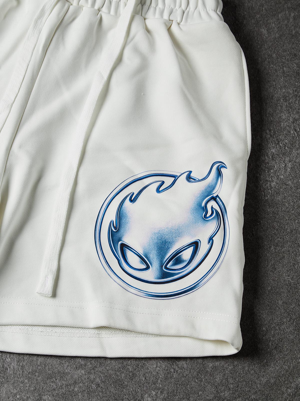 NOISSEY Cyan Gradient Thermal Press Fire-Boy Elastic Waist White Sweatshorts - Pure White
