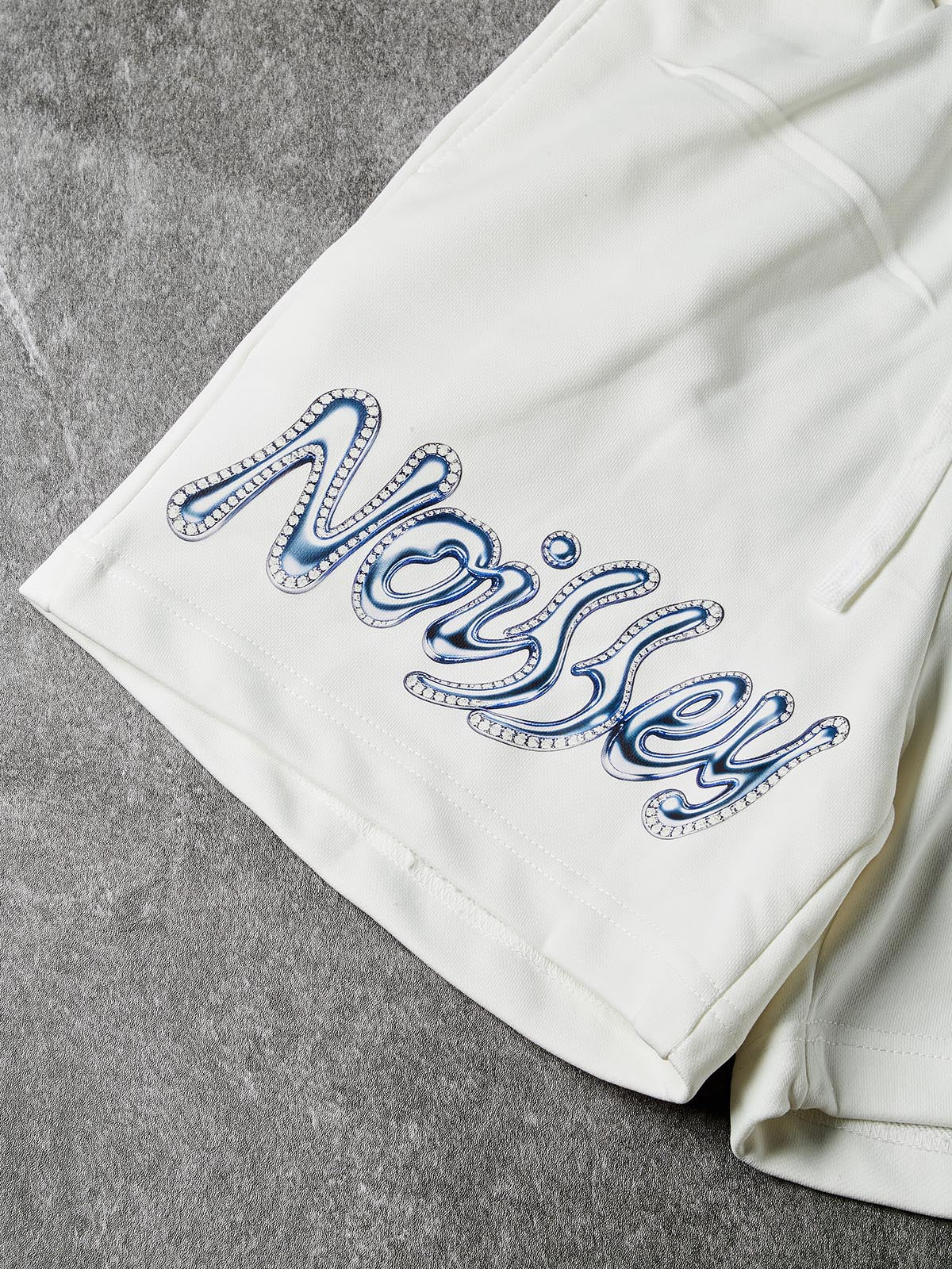 NOISSEY Cyan Gradient Thermal Press Fire-Boy Elastic Waist White Sweatshorts - Pure White