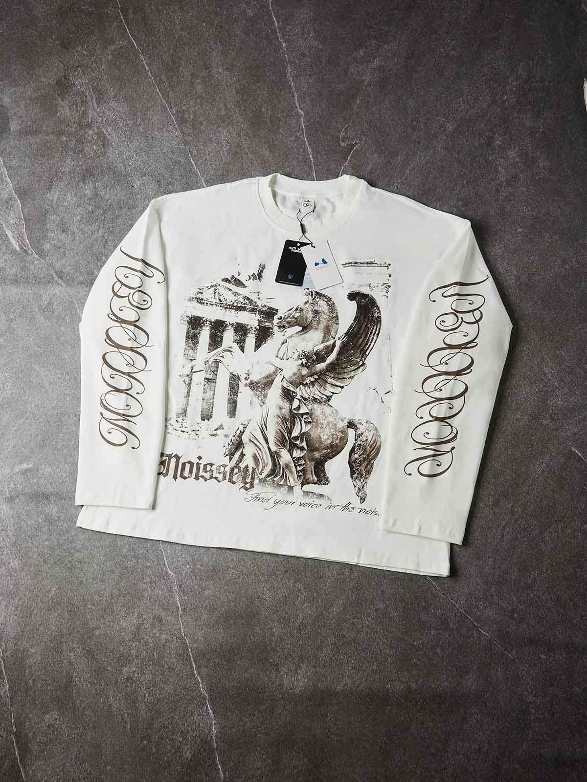NOISSEY Pegasus & Temple Vintage Graft Art Print Long Sleeve Shirt - White