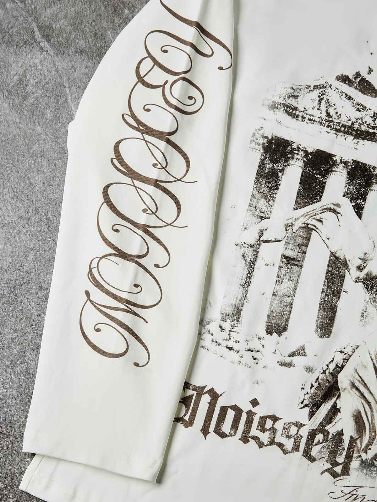 NOISSEY Pegasus & Temple Vintage Graft Art Print Long Sleeve Shirt - White