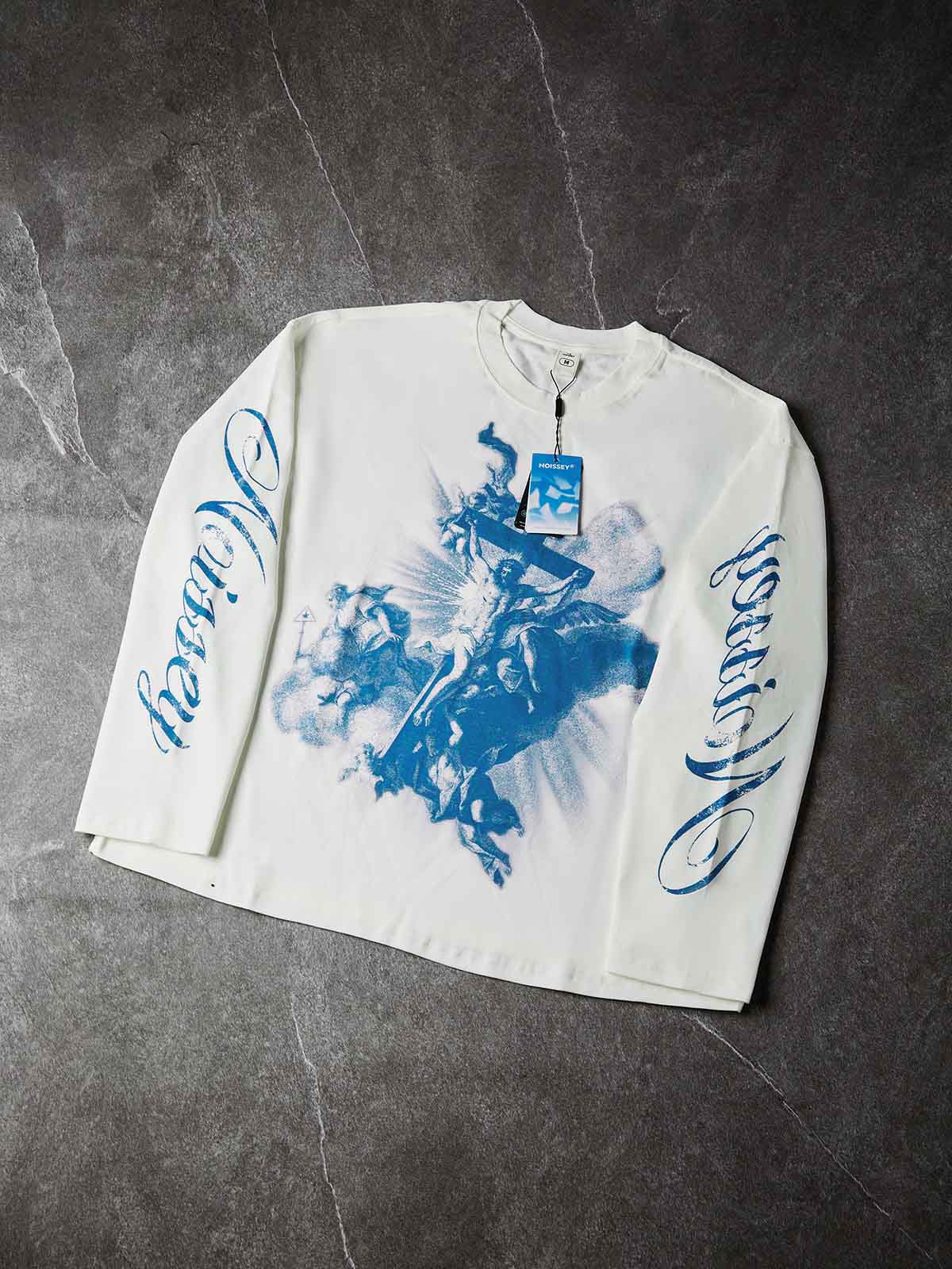 NOISSEY Jesus Ascension Vintage Religious Print Long-Sleeve T-Shirt - Pure White