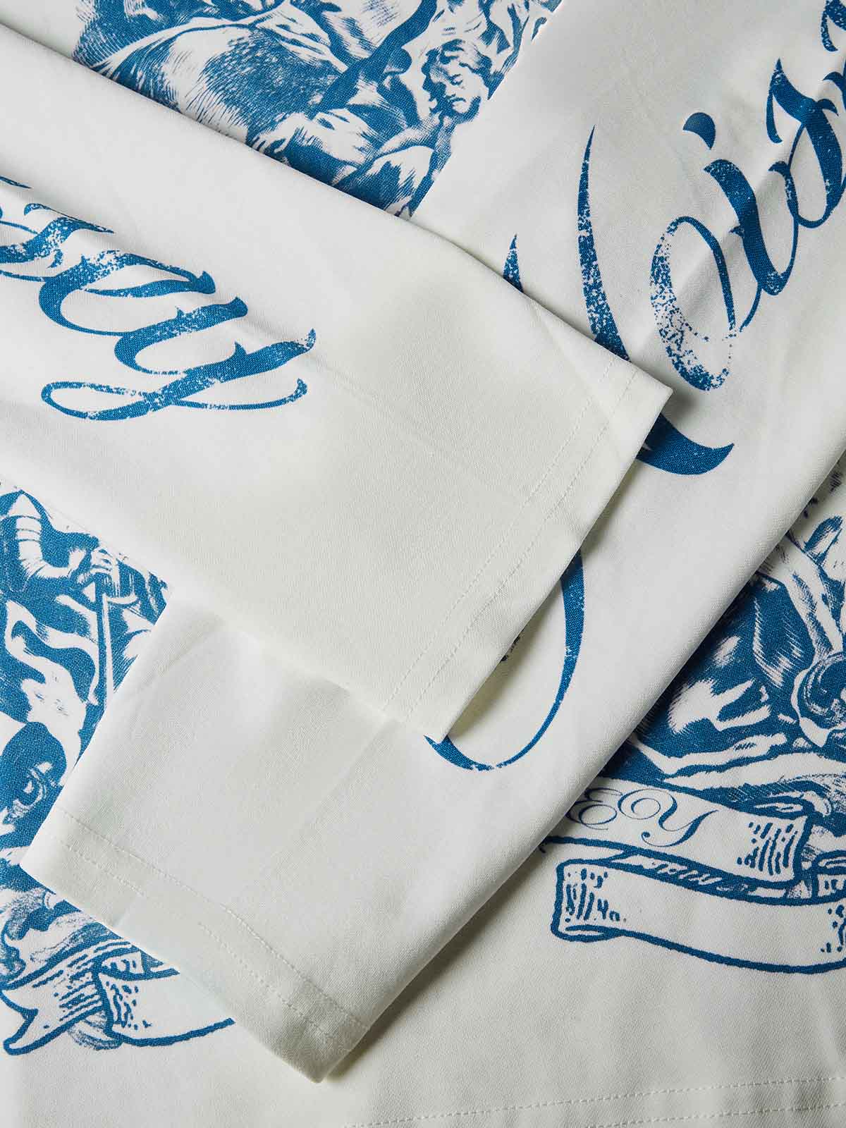 NOISSEY Blue Pieta Religious Woodcut Print Long Sleeve T-Shirt - White