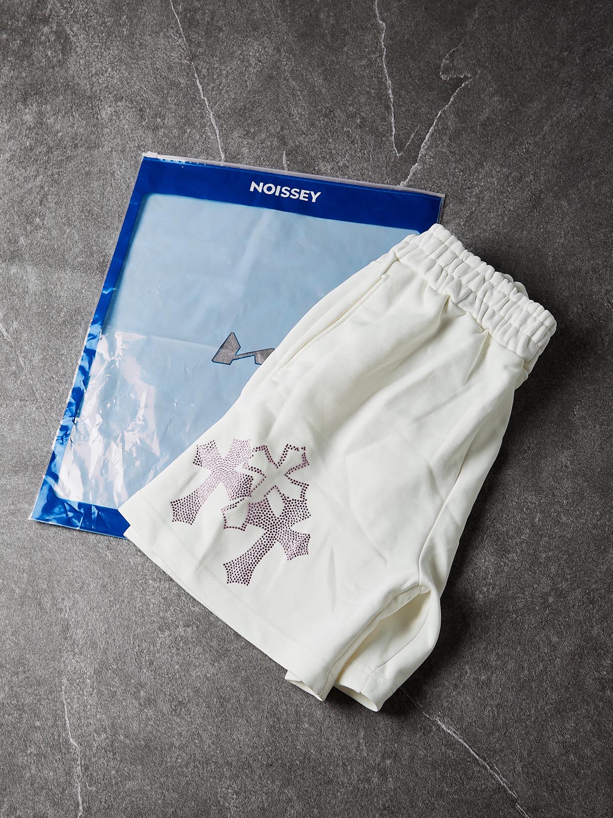 NOISSEY Rhinestone Cross Hot-Fix Heavyweight Shorts Oversized Fit - 2 Colors