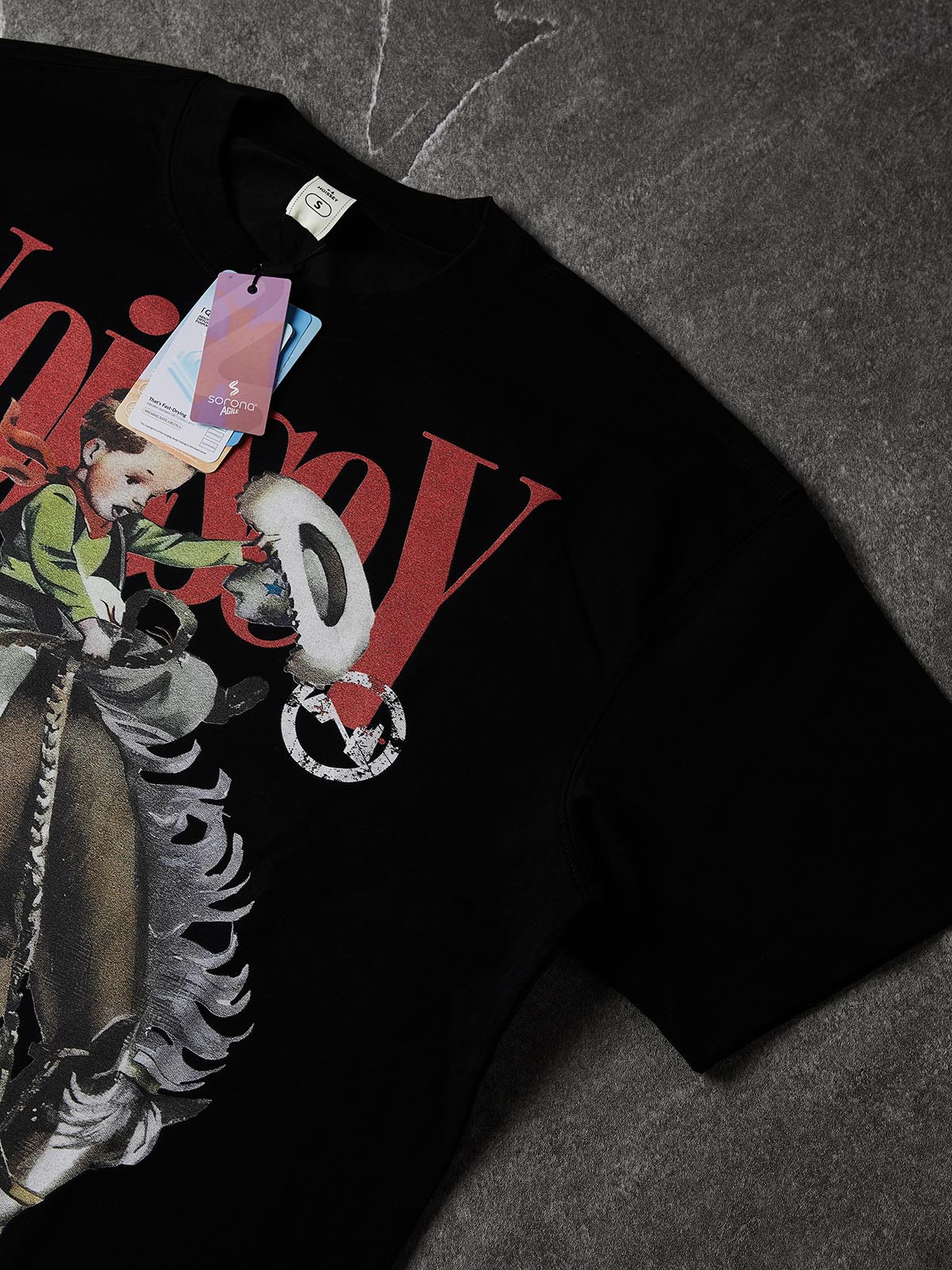 NOISSEY "Cowboy Vintage" Nostalgic Illustration Tee - Black 255G Heavyweight Boxy Oversized Fit