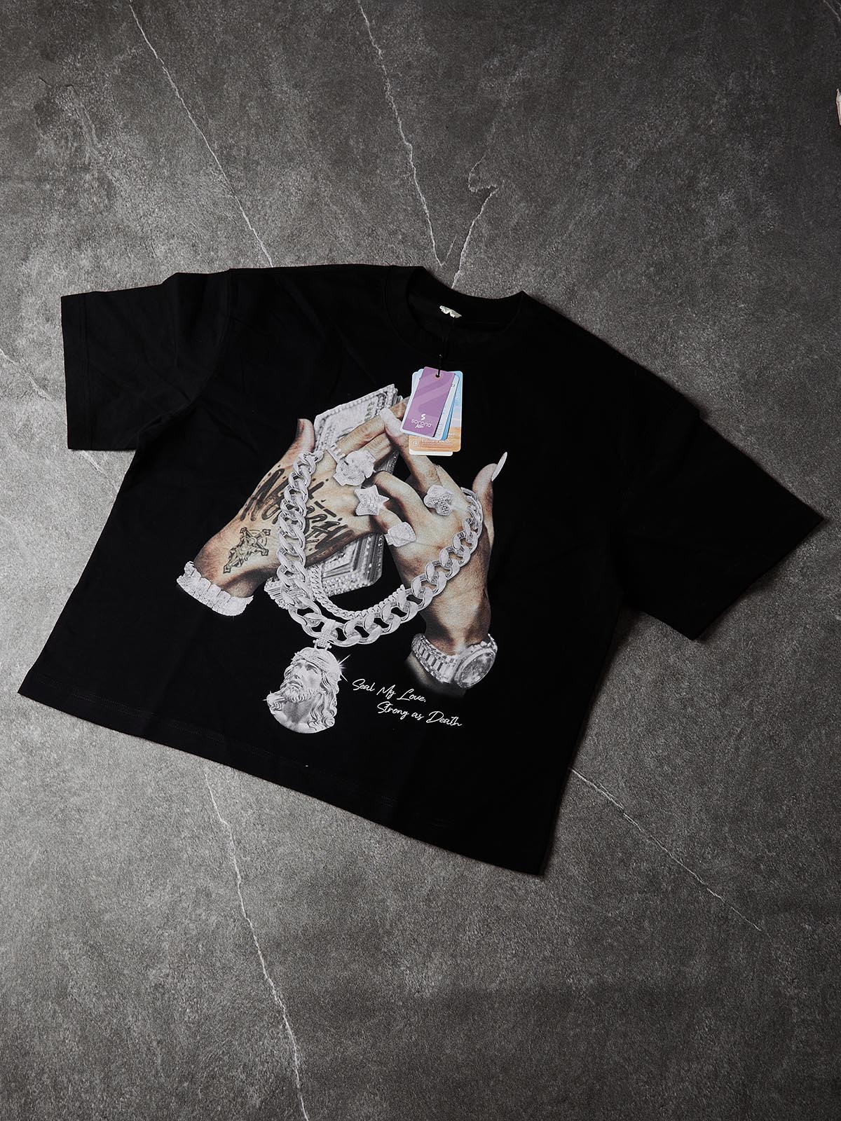 NOISSEY "Seal My Love" Jesus Medallion T-Shirt - Phantom Black Boxy Fit