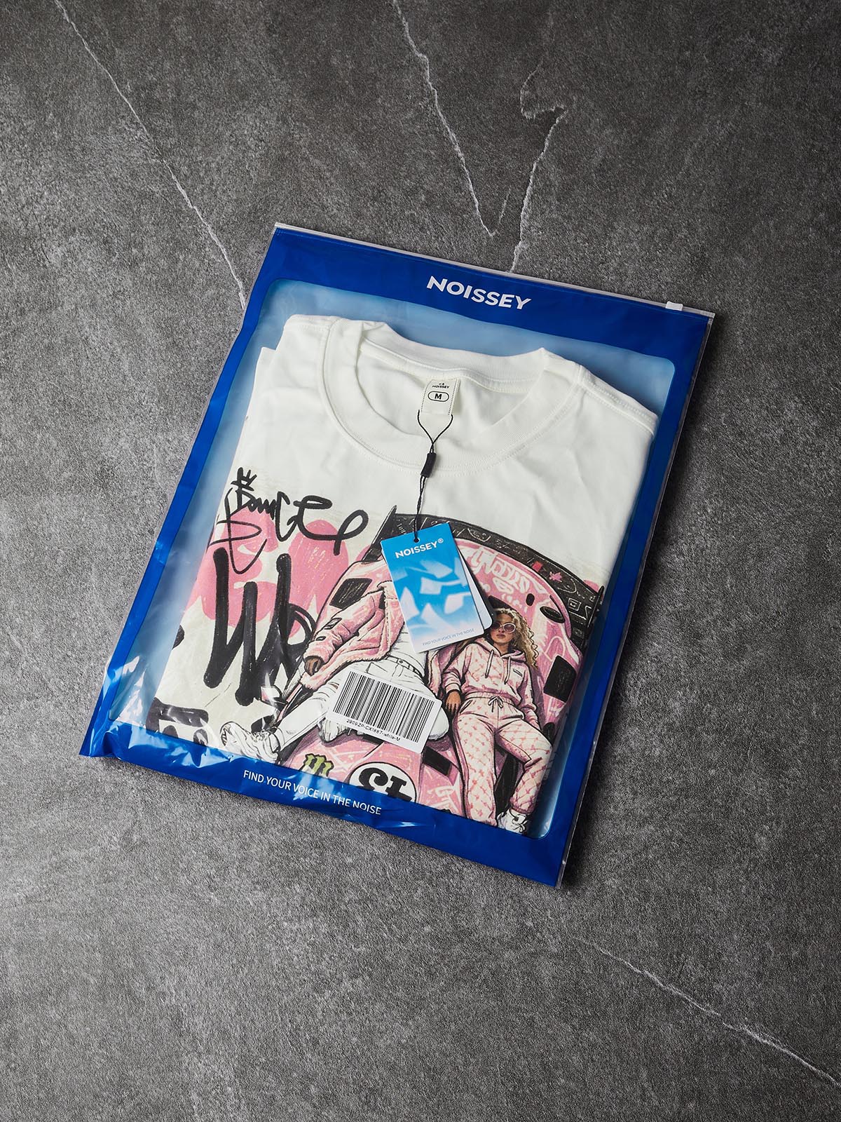 NOISSEY "Pink Hoonigan Graffiti" Coupe Tee - Clean White Oversized Long Sleeve