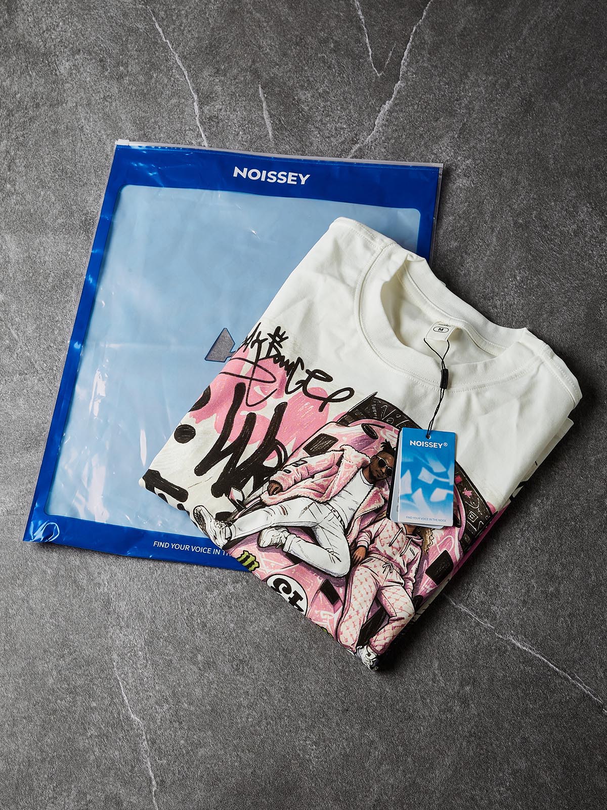 NOISSEY "Pink Hoonigan Graffiti" Coupe Tee - Clean White Oversized Long Sleeve