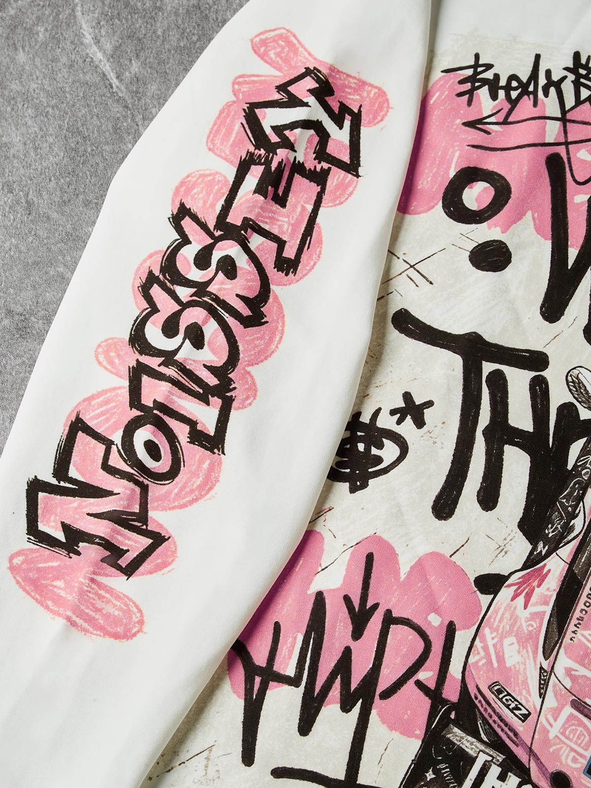 NOISSEY "Pink Hoonigan Graffiti" Coupe Tee - Clean White Oversized Long Sleeve