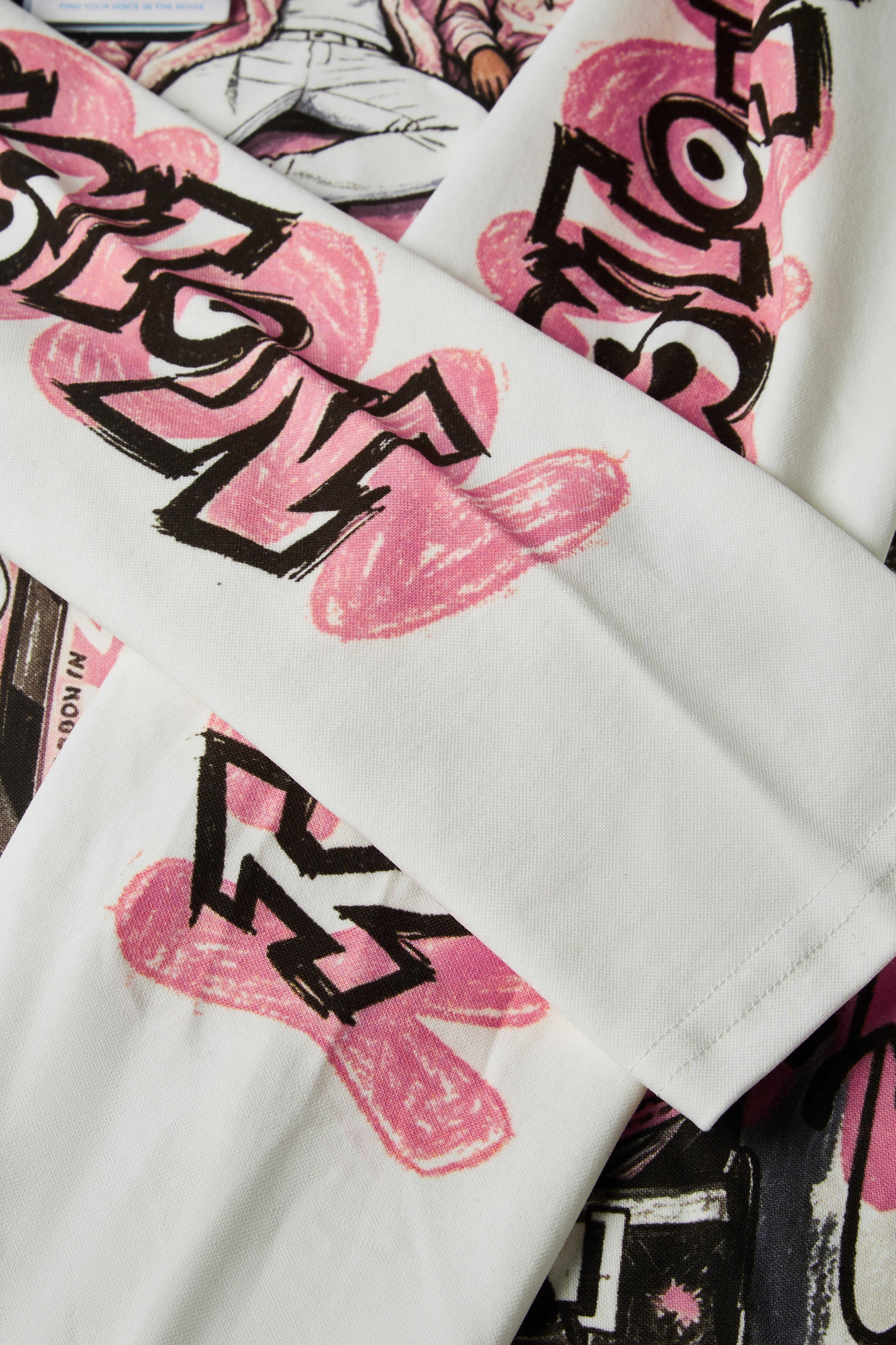 NOISSEY "Pink Hoonigan Graffiti" Coupe Tee - Clean White Oversized Long Sleeve