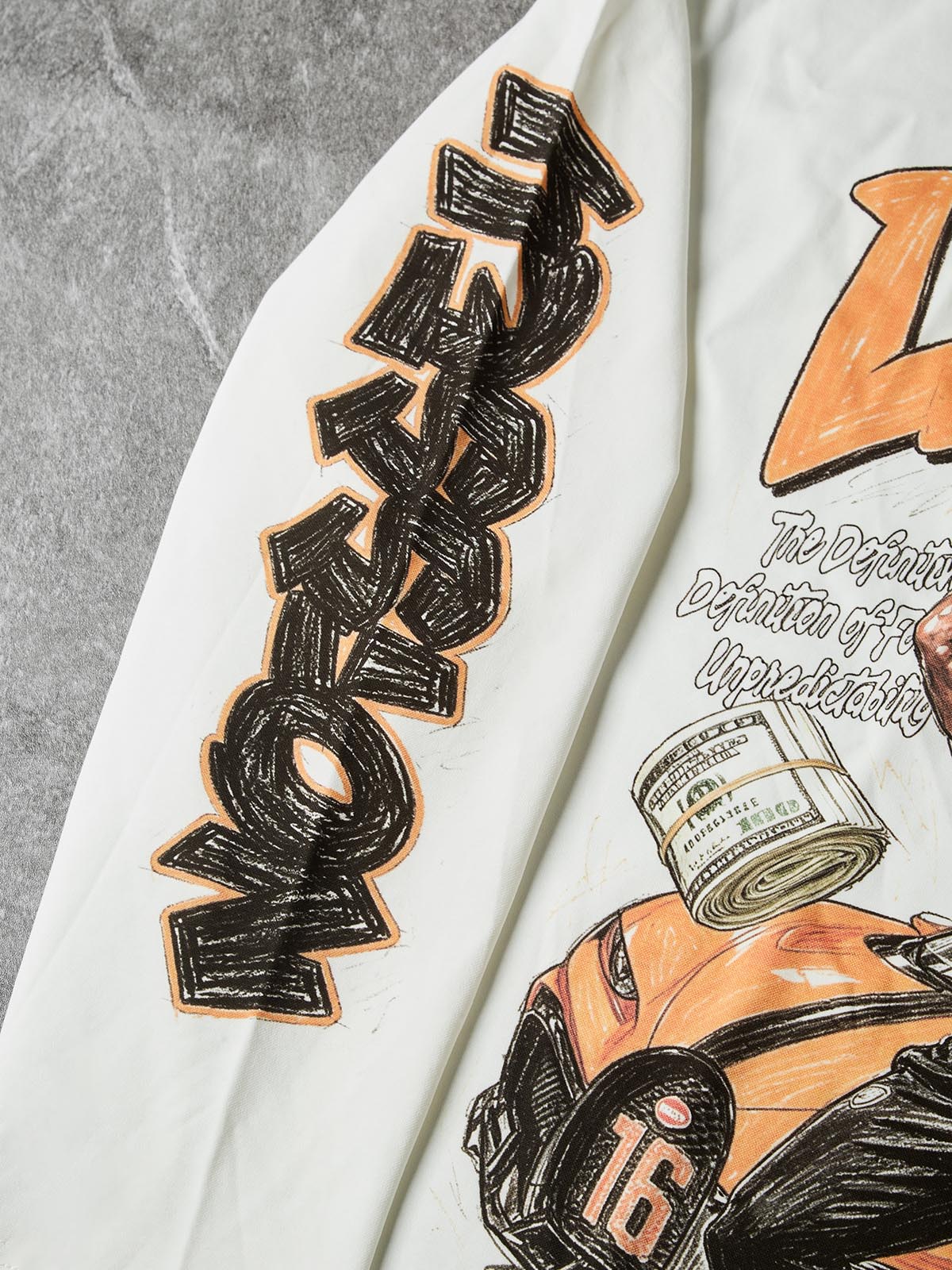 NOISSEY Orange Supercar Graffiti Art DTG Long Sleeve Shirt - White
