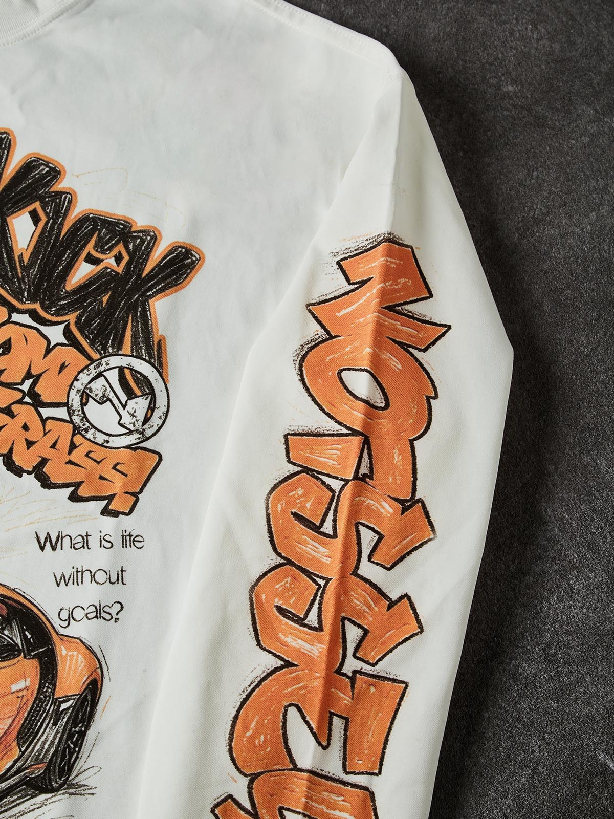 NOISSEY Orange Supercar Graffiti Art DTG Long Sleeve Shirt - White
