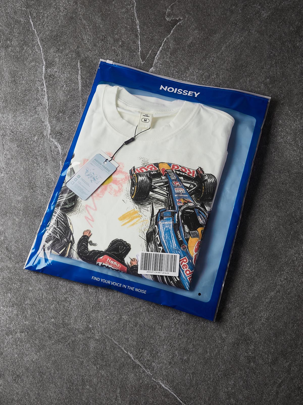 NOISSEY Falling Stars Motorsport Graffiti Art Long Sleeve Tee - White
