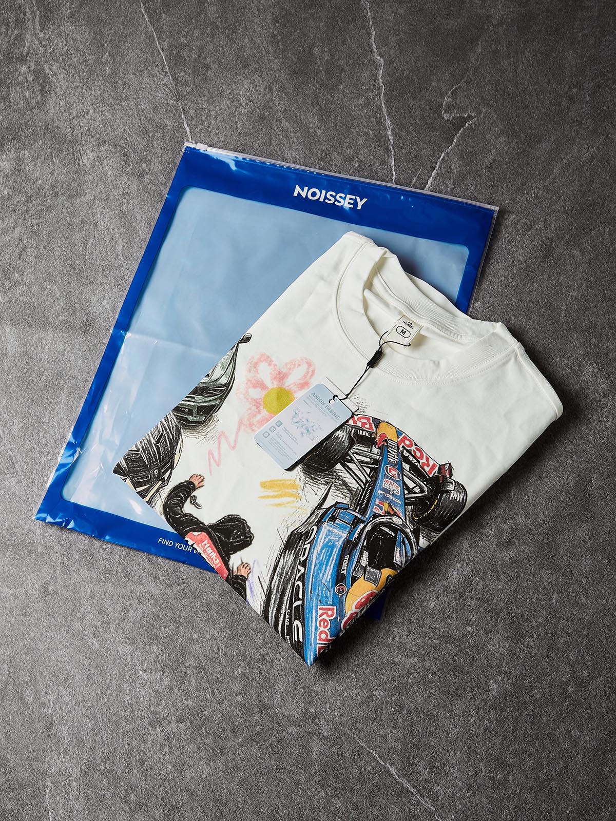 NOISSEY Falling Stars Motorsport Graffiti Art Long Sleeve Tee - White