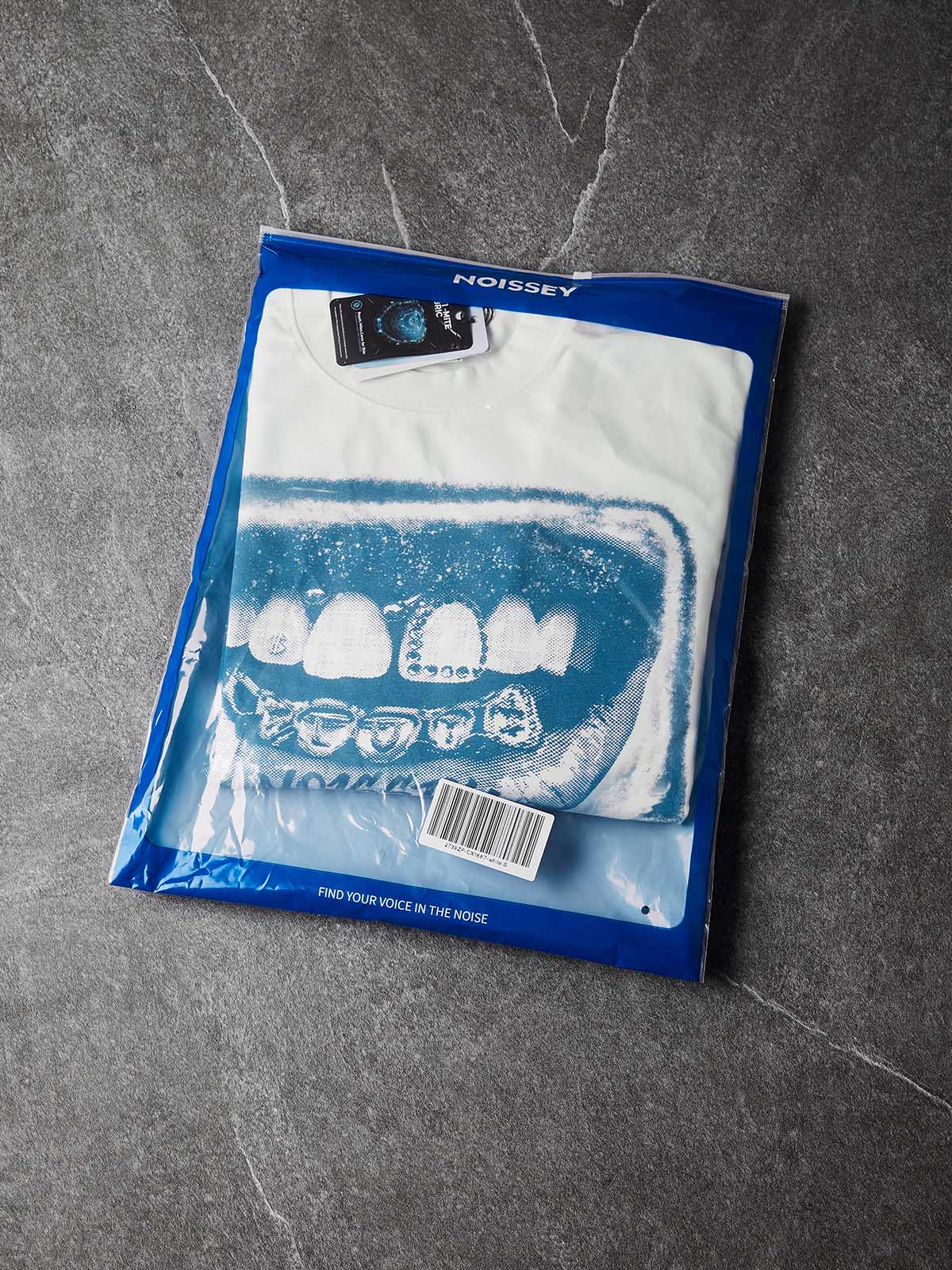 NOISSEY "Archival Grillz" Screen-Print Crewneck - Clean White 250G Heavyweight Oversized Long Sleeve